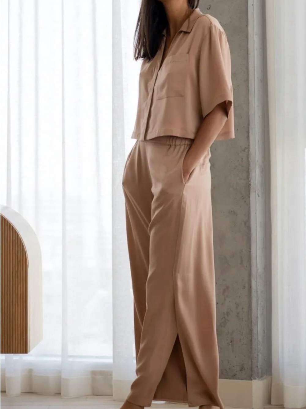 lunya Wide-Leg Lounge Pants  and Top in Taupe